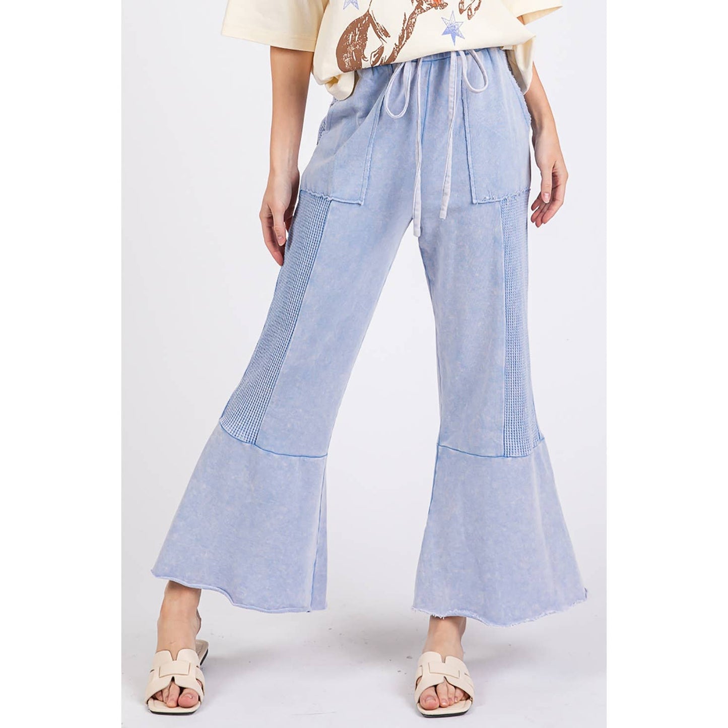 VINTAGE WASHED FLARED PANEL PANTS