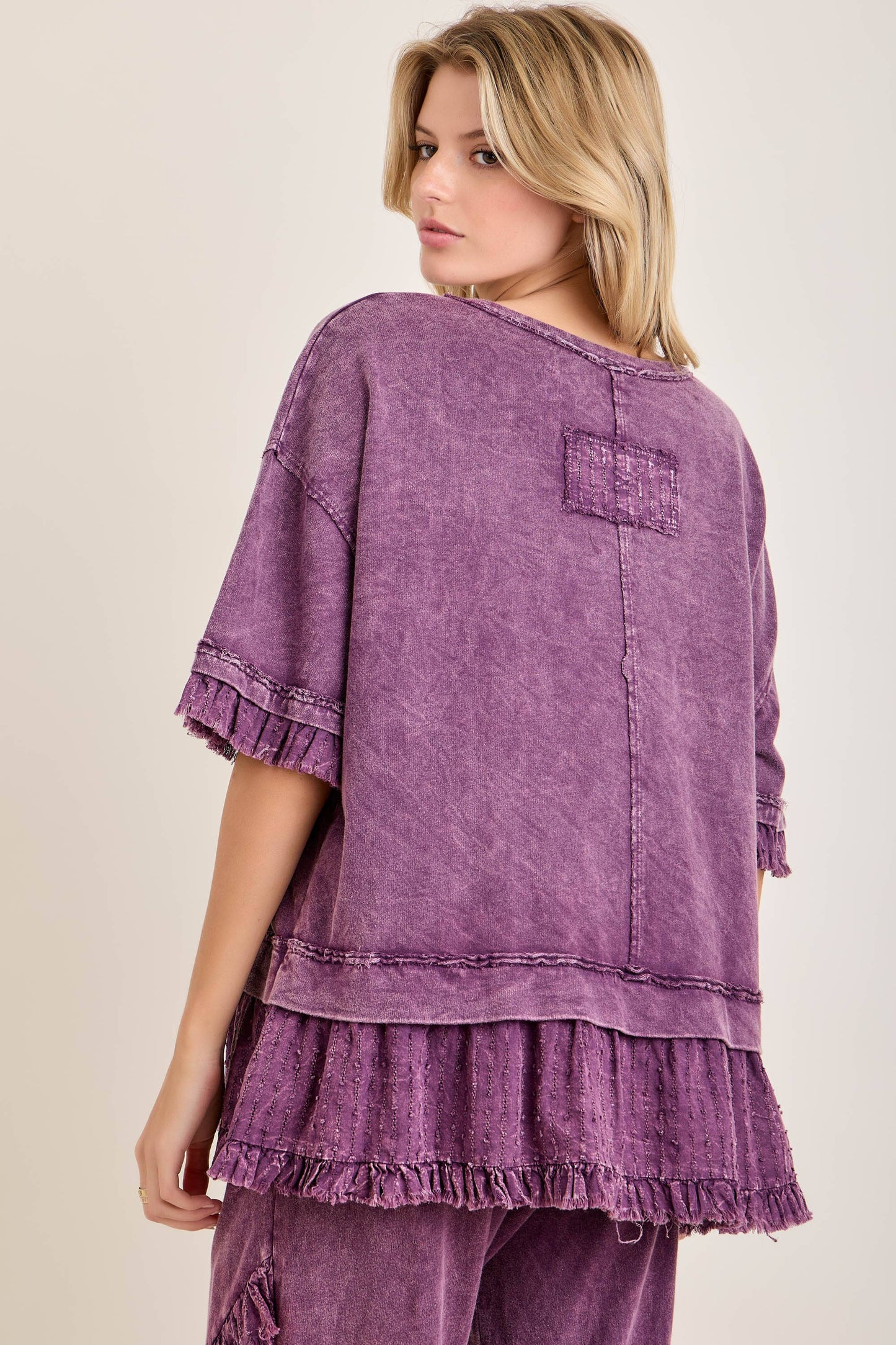 Textured Bouclé Eyelet Ruffle Top