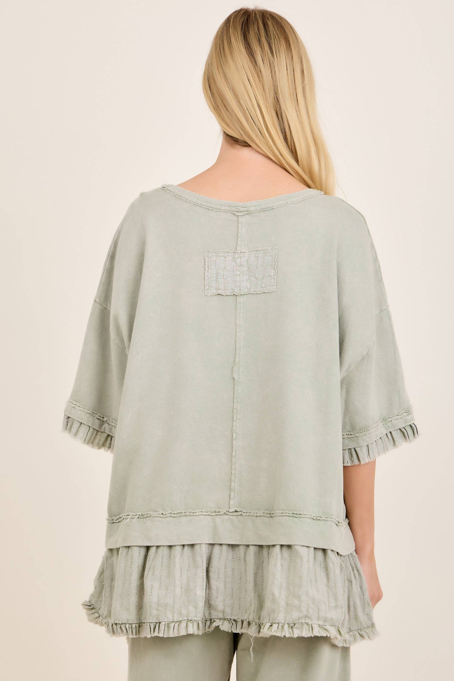 Textured Bouclé Eyelet Ruffle Top