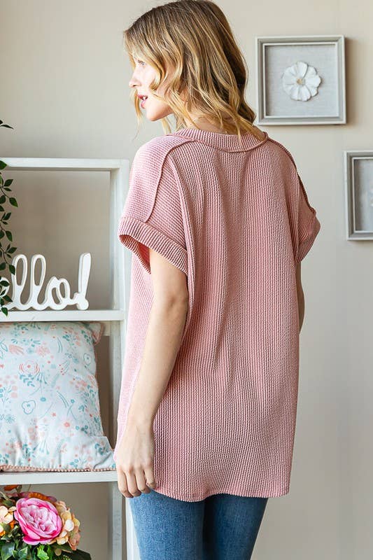 SOLID V-Neck RIBBED TOP