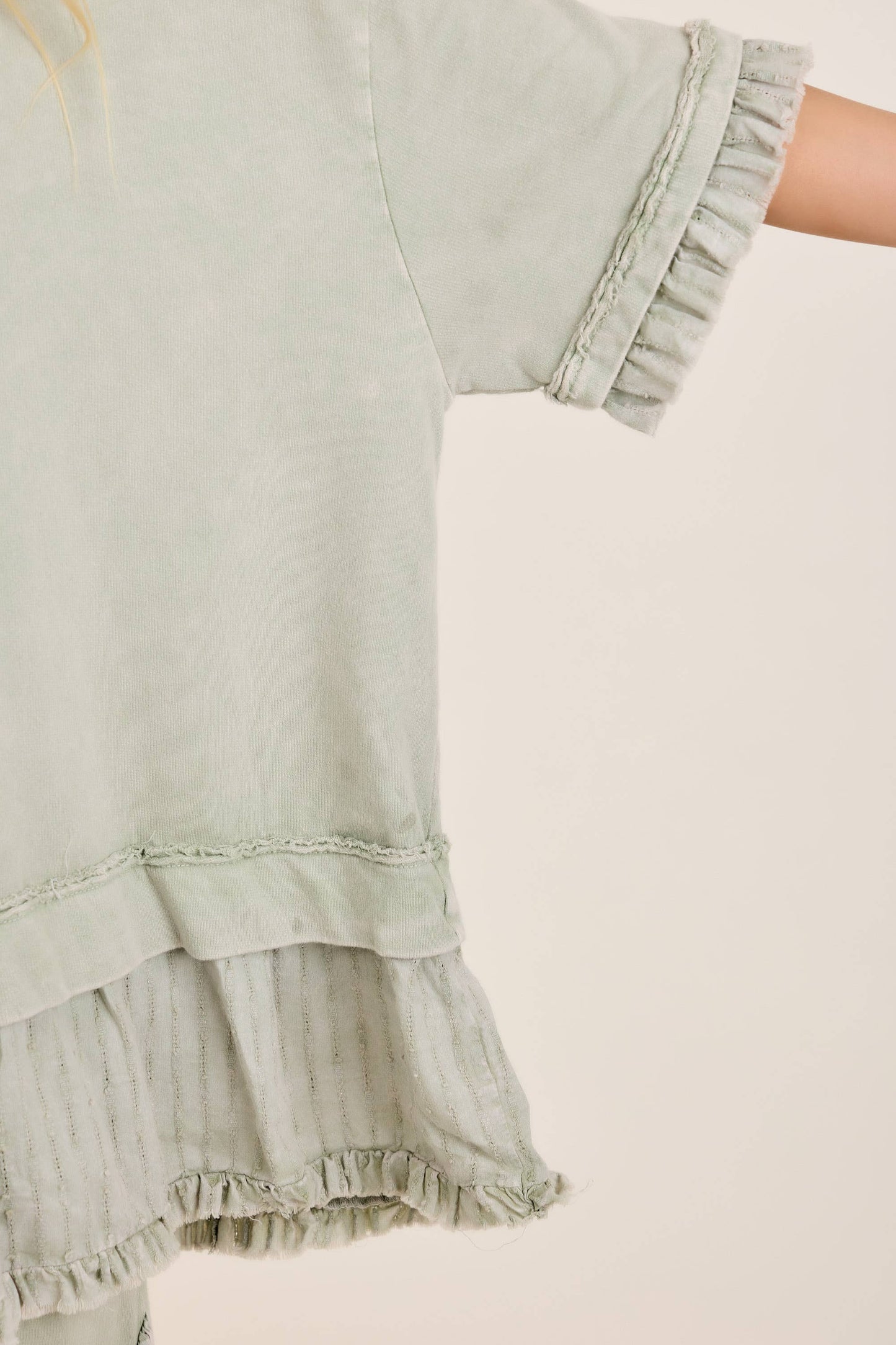Textured Bouclé Eyelet Ruffle Top