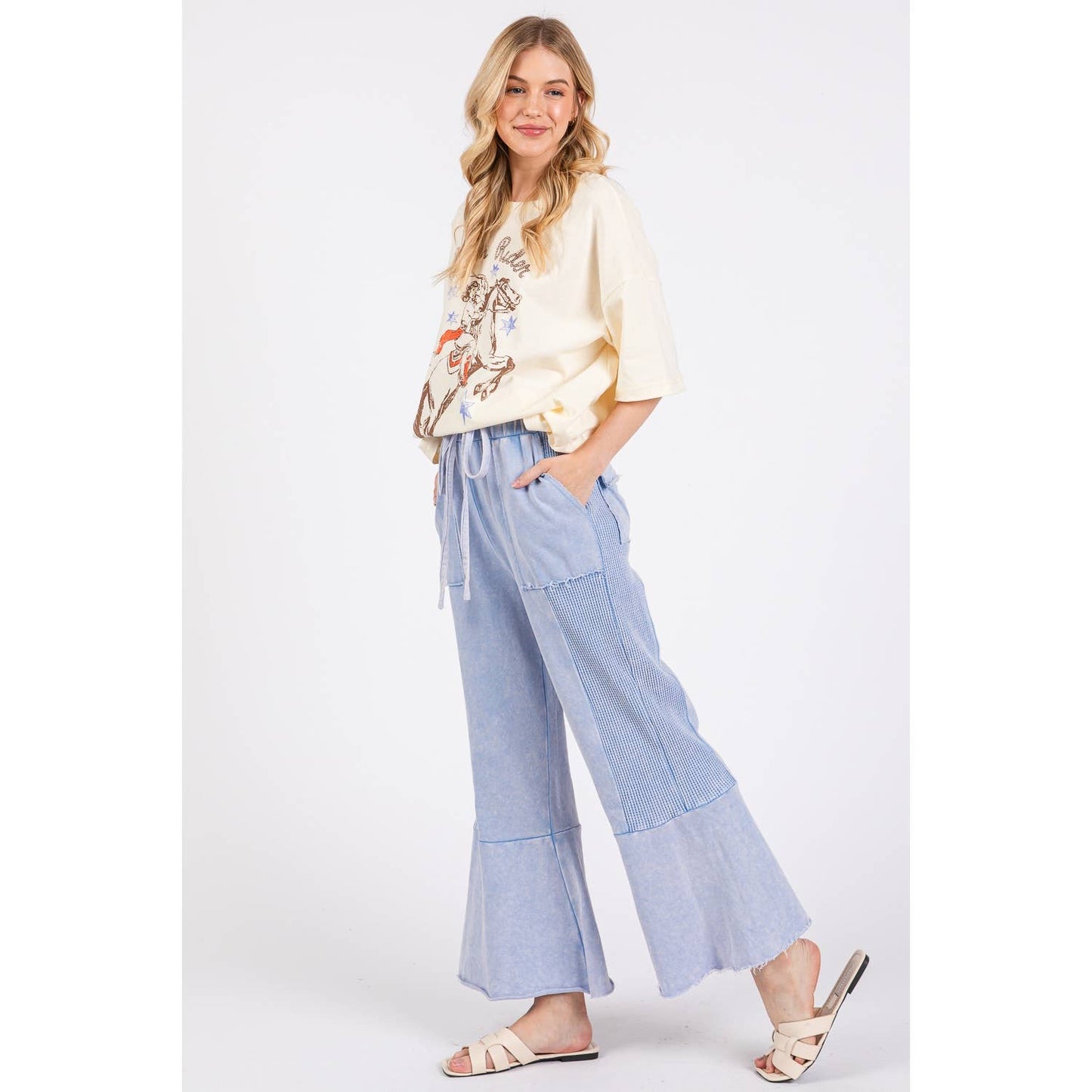 VINTAGE WASHED FLARED PANEL PANTS