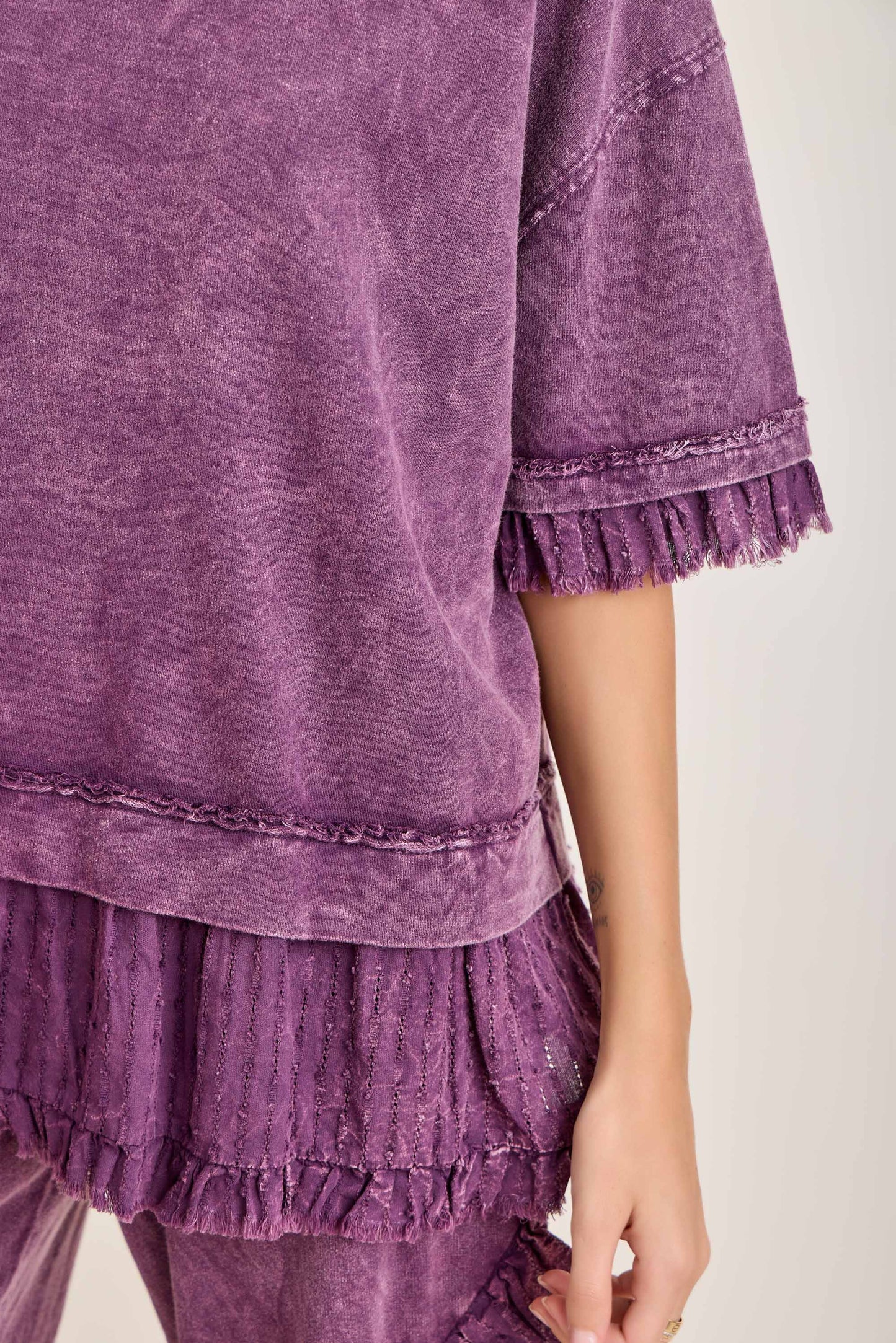 Textured Bouclé Eyelet Ruffle Top