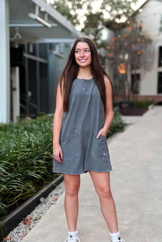 Mineral Wash Romper(Charcoal)