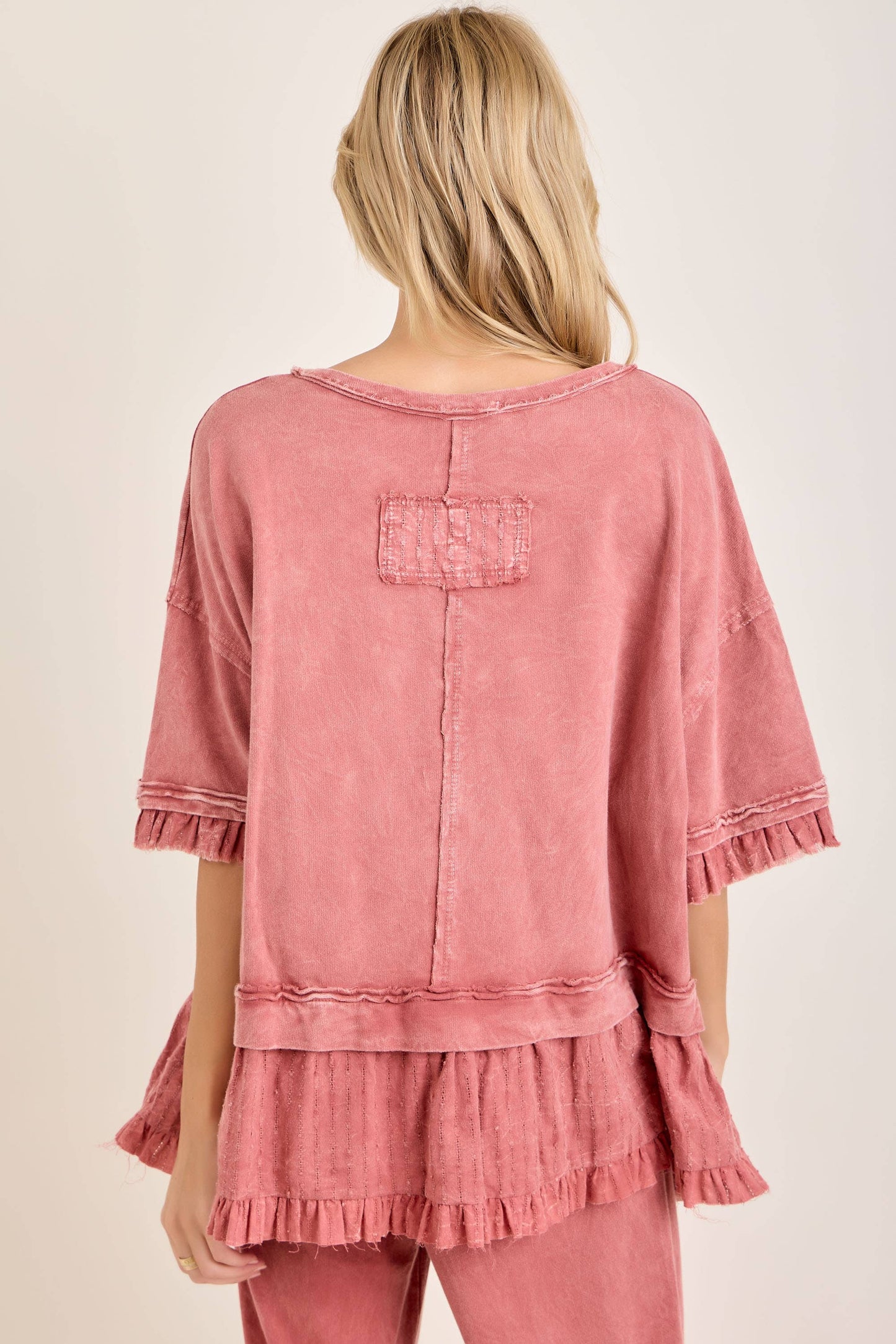 Textured Bouclé Eyelet Ruffle Top