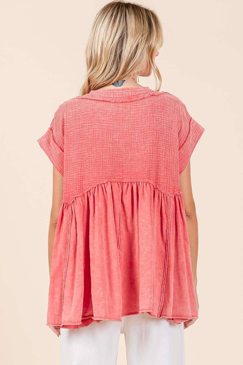 MIXED MEDIA BABYDOLL TOP