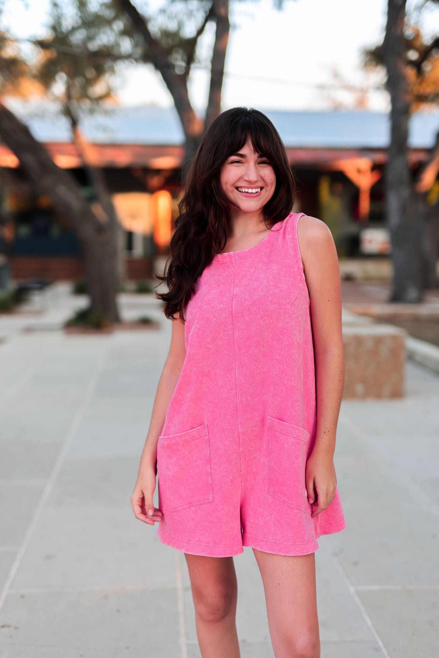 Mineral Wash Romper -Coral