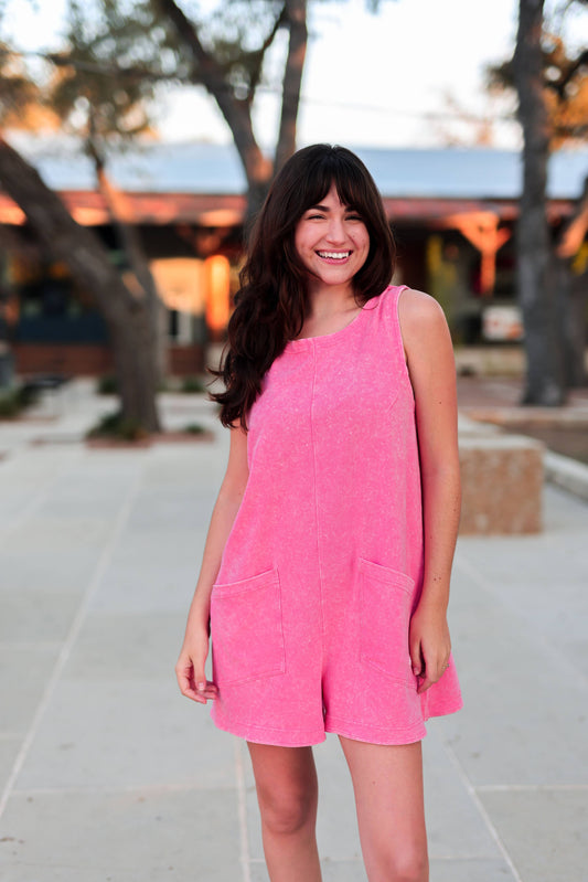Mineral Wash Romper -Coral