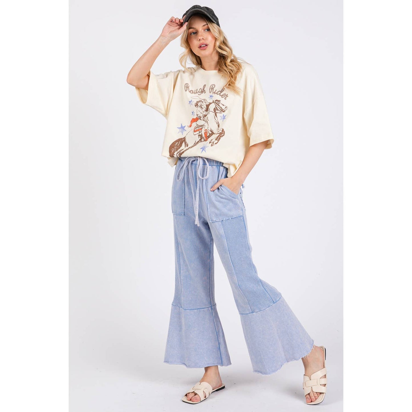 VINTAGE WASHED FLARED PANEL PANTS