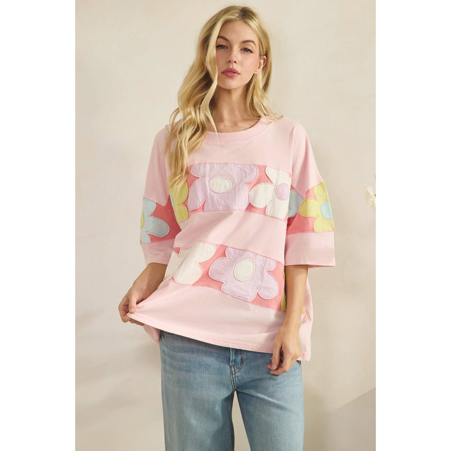 FLORAL PATCHWORK OVERSIZED TEE