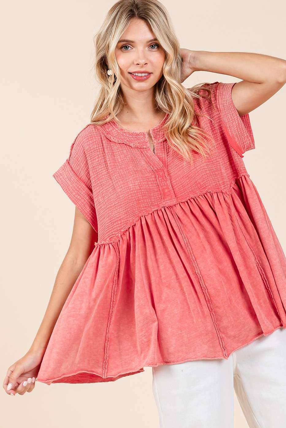 MIXED MEDIA BABYDOLL TOP