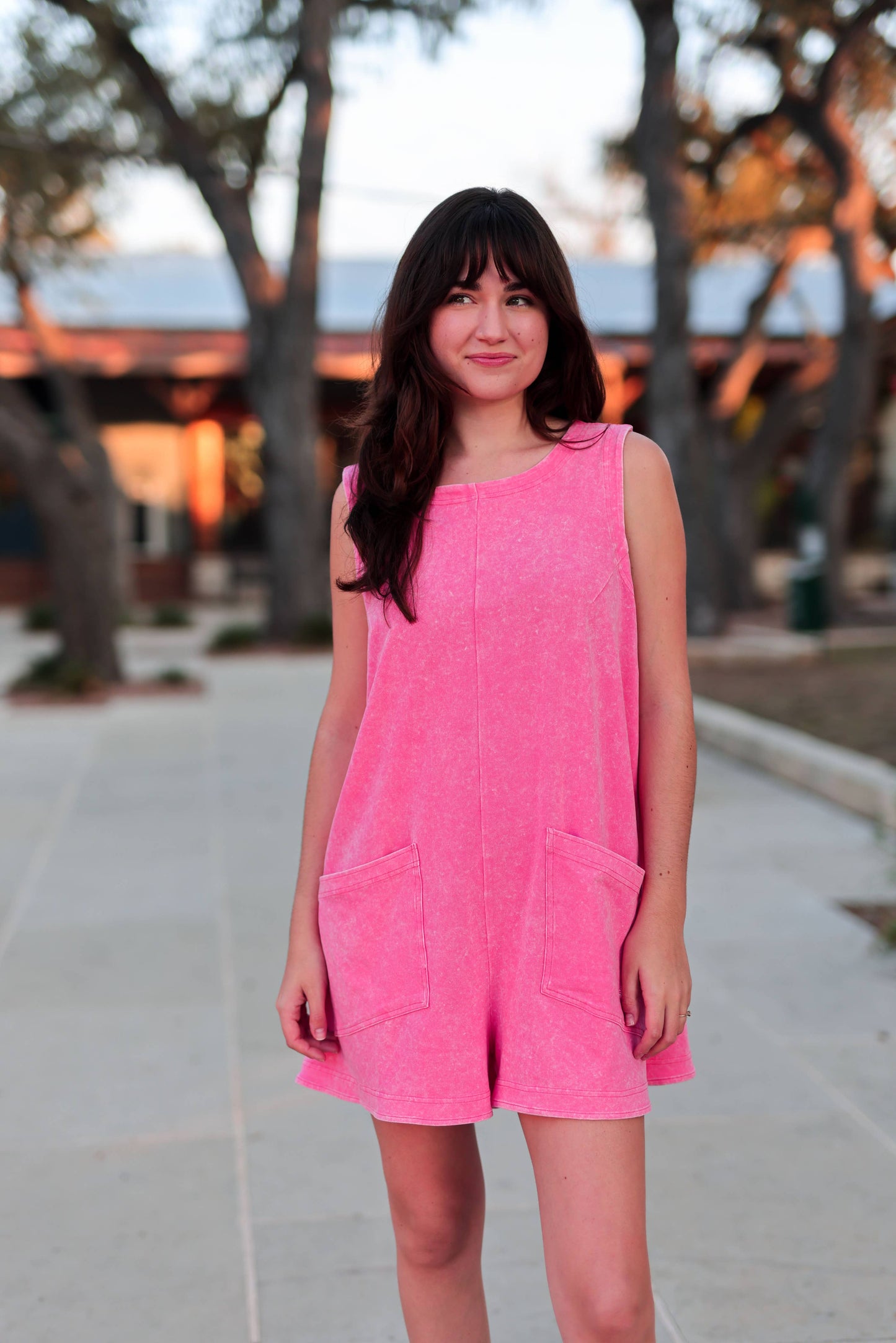 Mineral Wash Romper -Coral