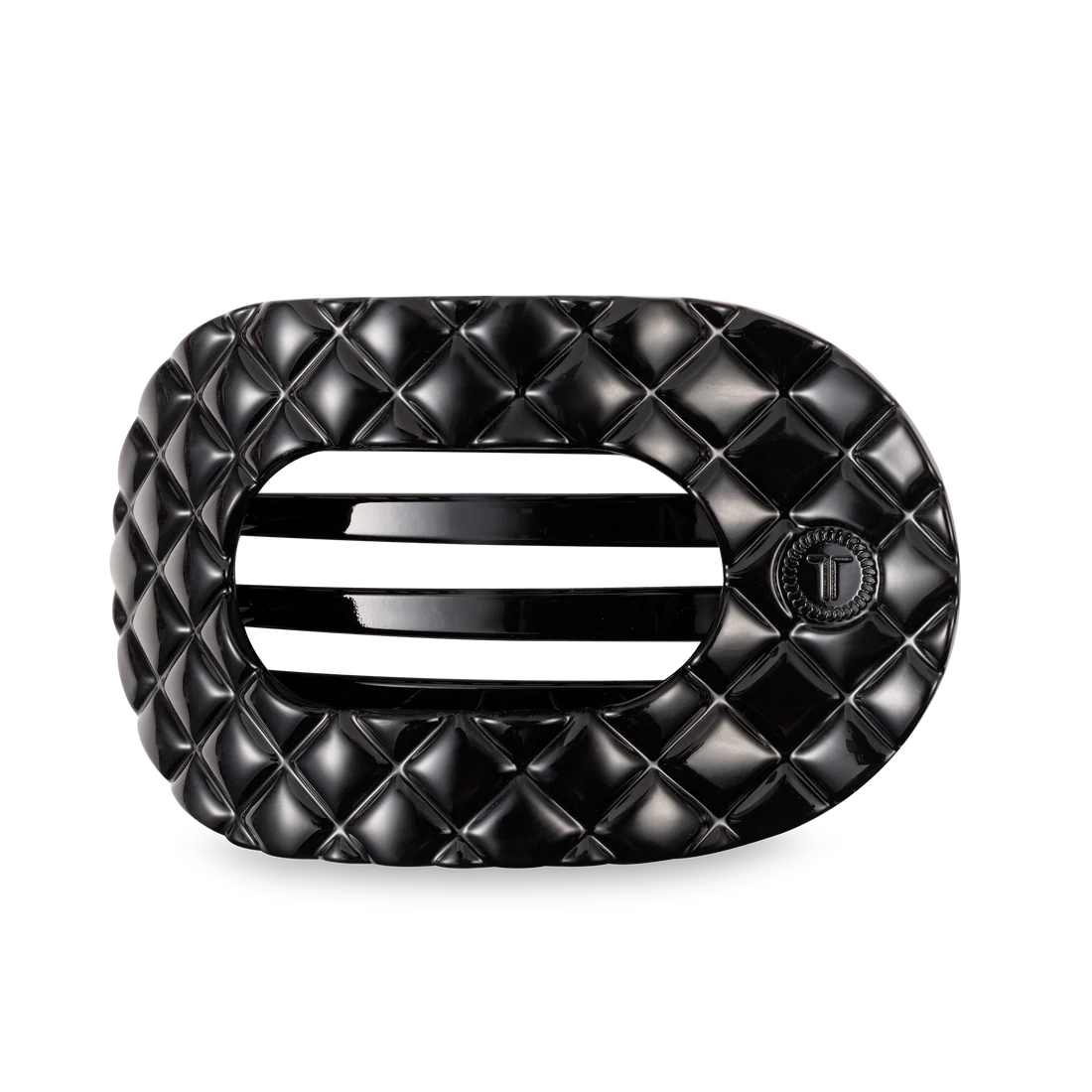 Flat Round Hair Clip | Large | Jet Black Quilted