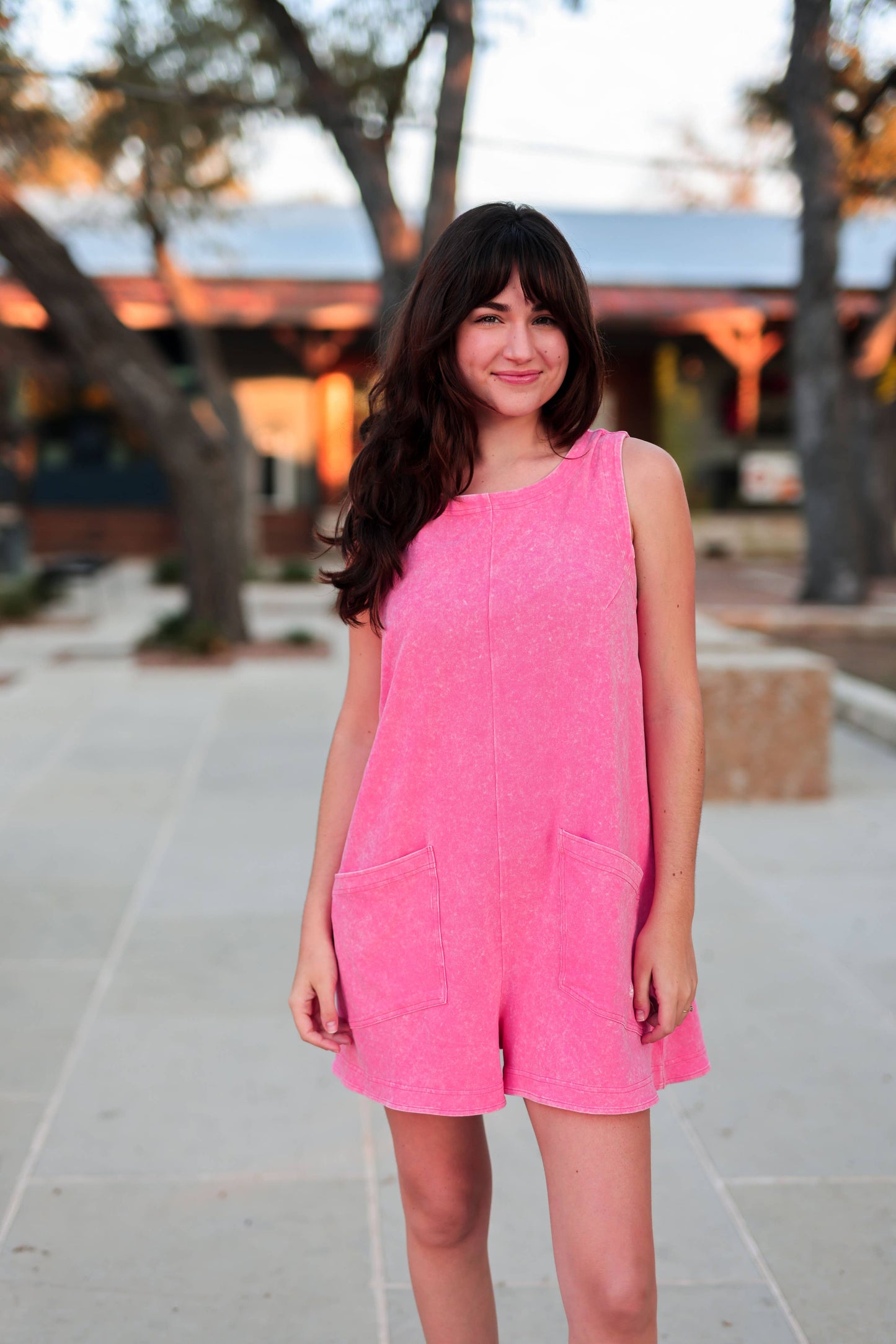 Mineral Wash Romper -Coral