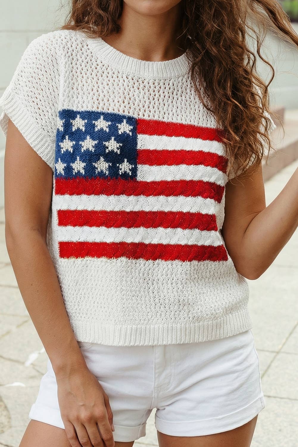 4th of July Flag  Short Sleeve Graphic Sweater Top