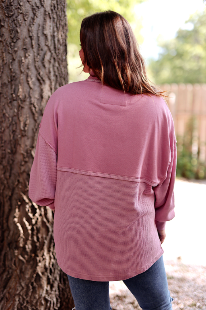 Ready or Not Waffle Quarter Zip - (Dusty Rose)