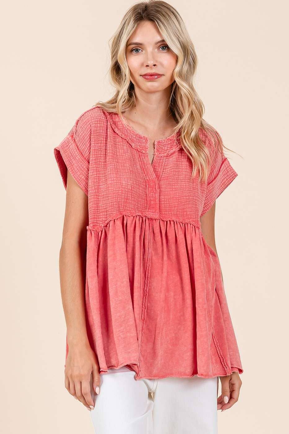 MIXED MEDIA BABYDOLL TOP
