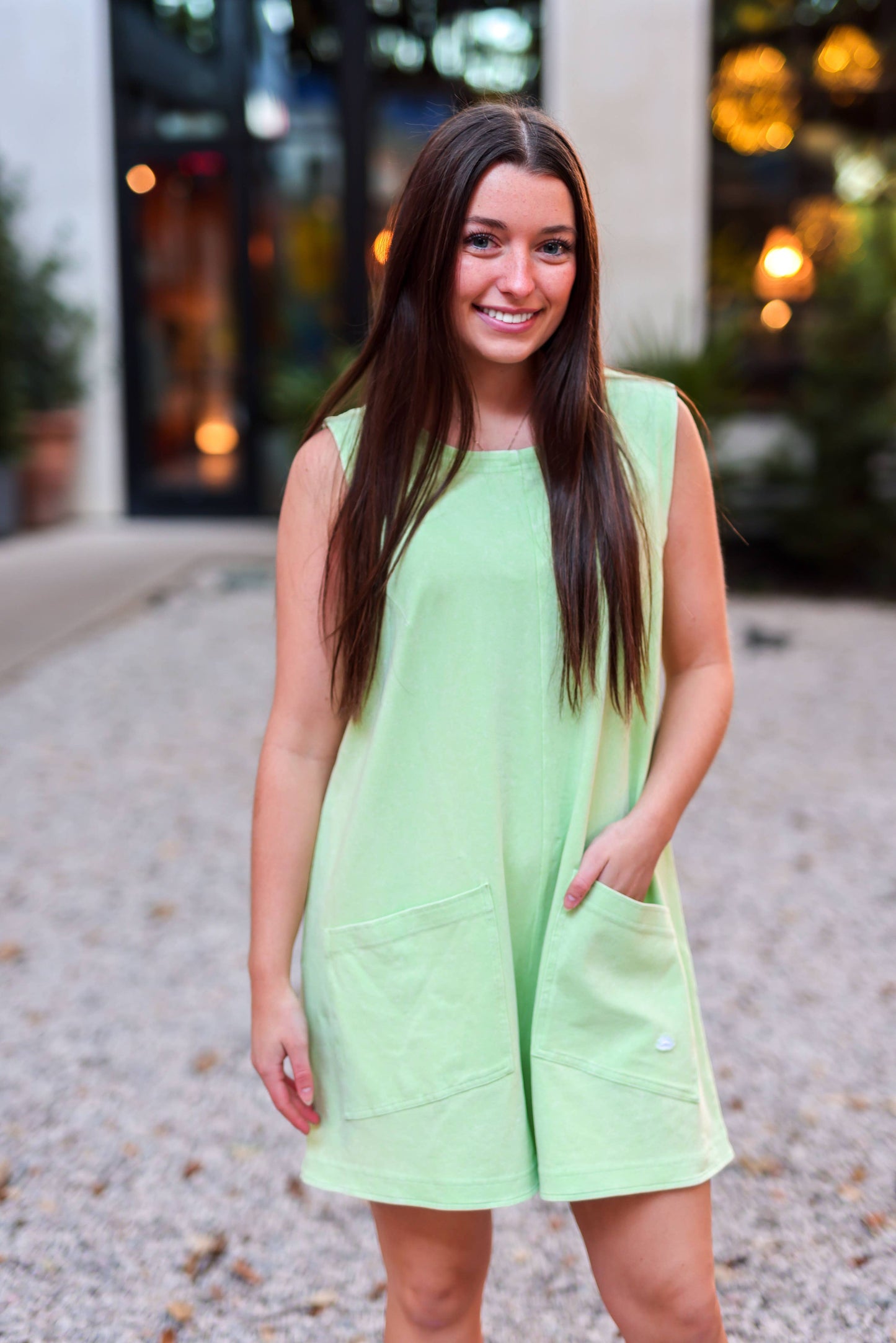 Mineral Wash Romper(Lime)