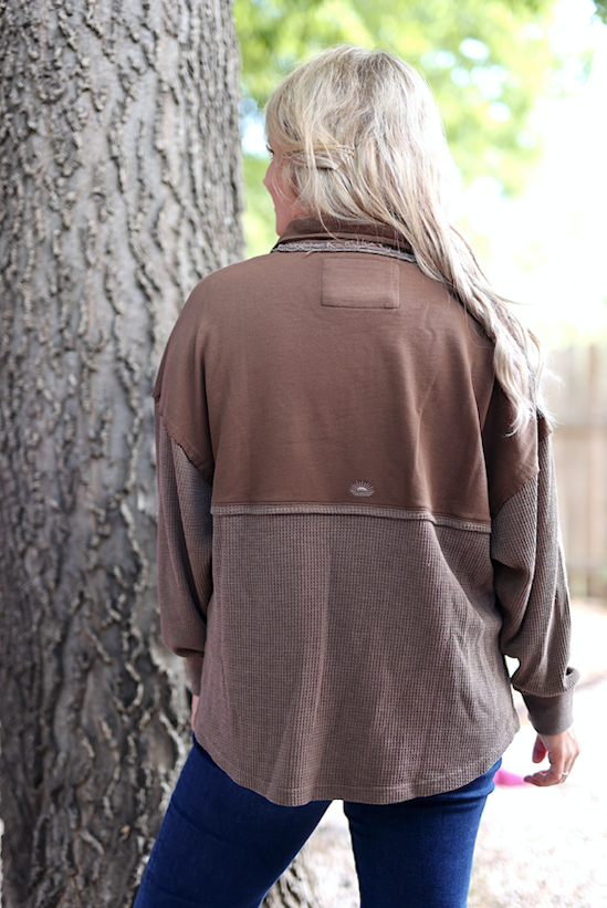 Ready or Not Waffle Quarter Zip - (Espresso)
