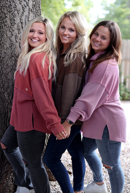 Ready or Not Waffle Quarter Zip - (Dusty Rose)
