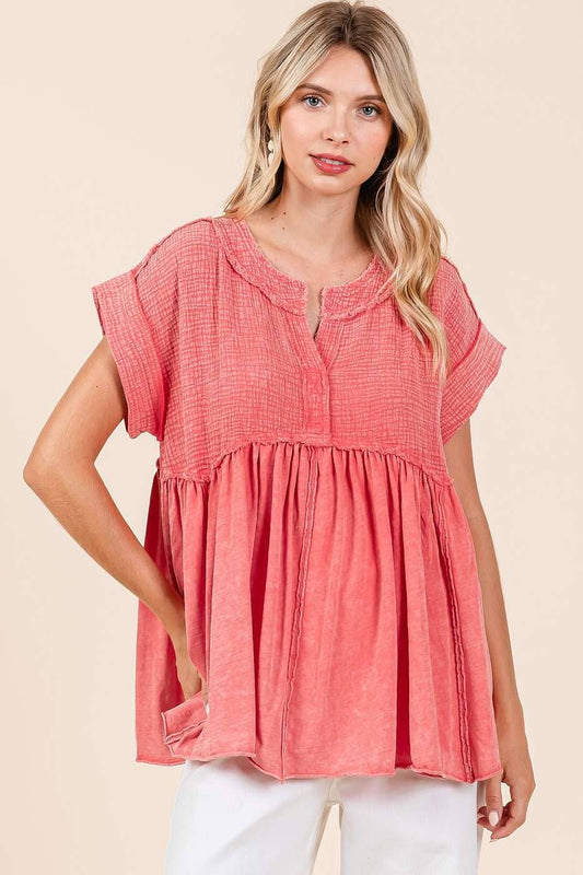 MIXED MEDIA BABYDOLL TOP