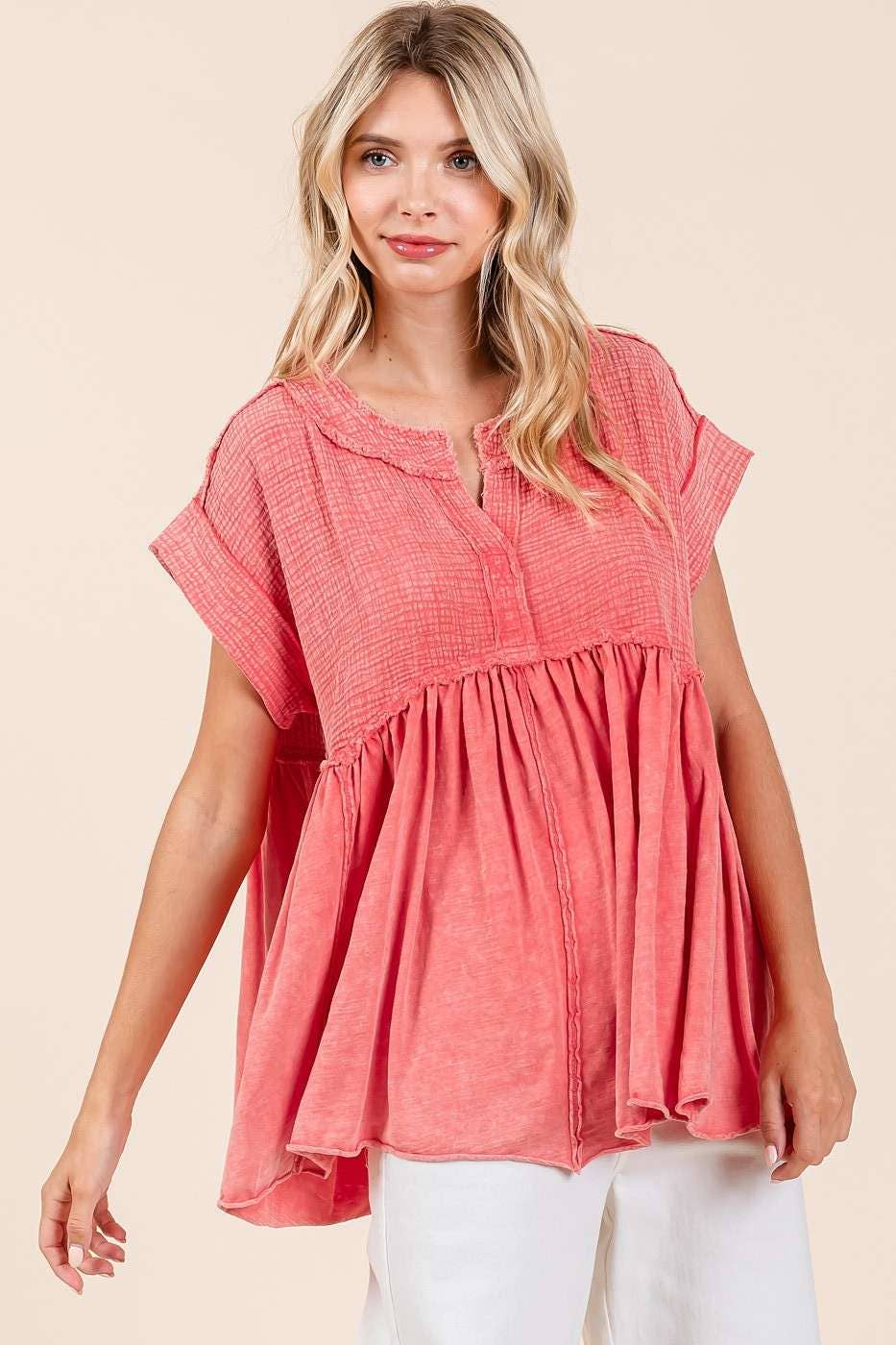 MIXED MEDIA BABYDOLL TOP
