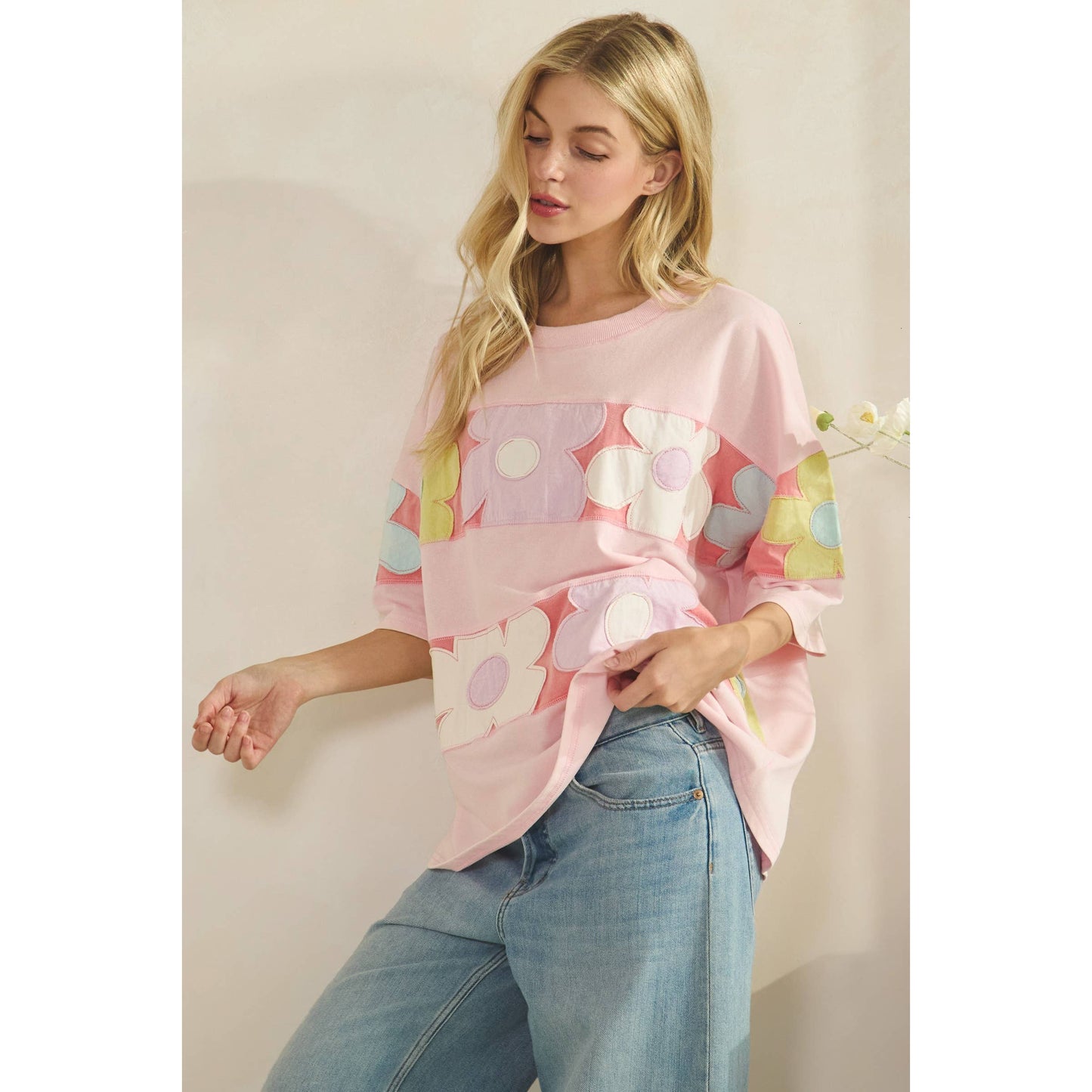 FLORAL PATCHWORK OVERSIZED TEE